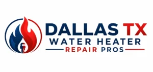 Dallas TX Water Heater Repair Pros logo featuring a blue and red flame, faucet icon, and modern plumbing branding.