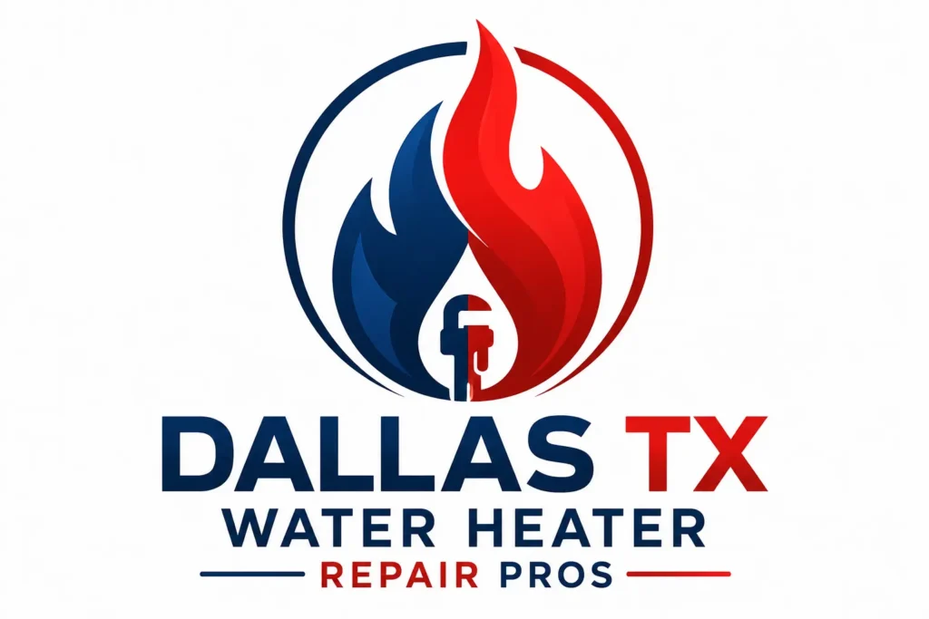 Official Dallas TX Water Heater Repair Pros company logo featuring a red-and-blue flame with a plumbing wrench for professional water heater repair and installation services in Dallas, TX.
