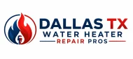 Dallas TX Water Heater Repair Pros logo featuring a blue and red flame, faucet icon, and modern plumbing branding.